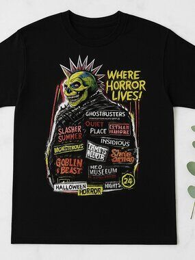 Where Horror Lives Graphic T-Shirt Halloween Horror Skull Tee